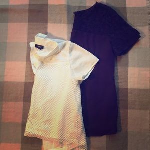 Van Heusen Lace Purple Top White Collared Net Top